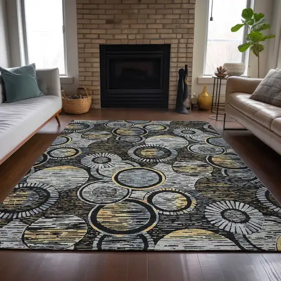 Black And Gold Geometric Washable Indoor Outdoor Area Rug Photo 9