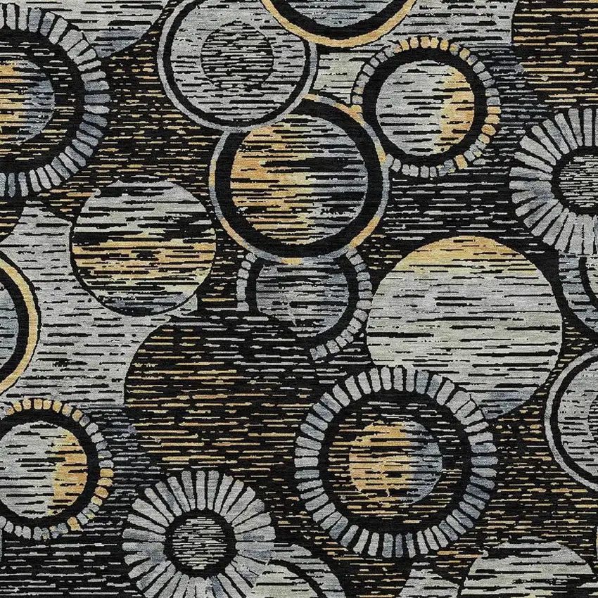 Black And Gold Geometric Washable Indoor Outdoor Area Rug Photo 5