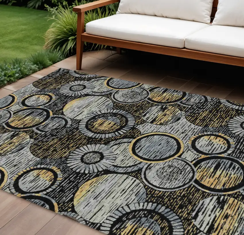 Black And Gold Geometric Washable Indoor Outdoor Area Rug Photo 2