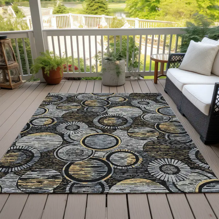 Black And Gold Geometric Washable Indoor Outdoor Area Rug Photo 7