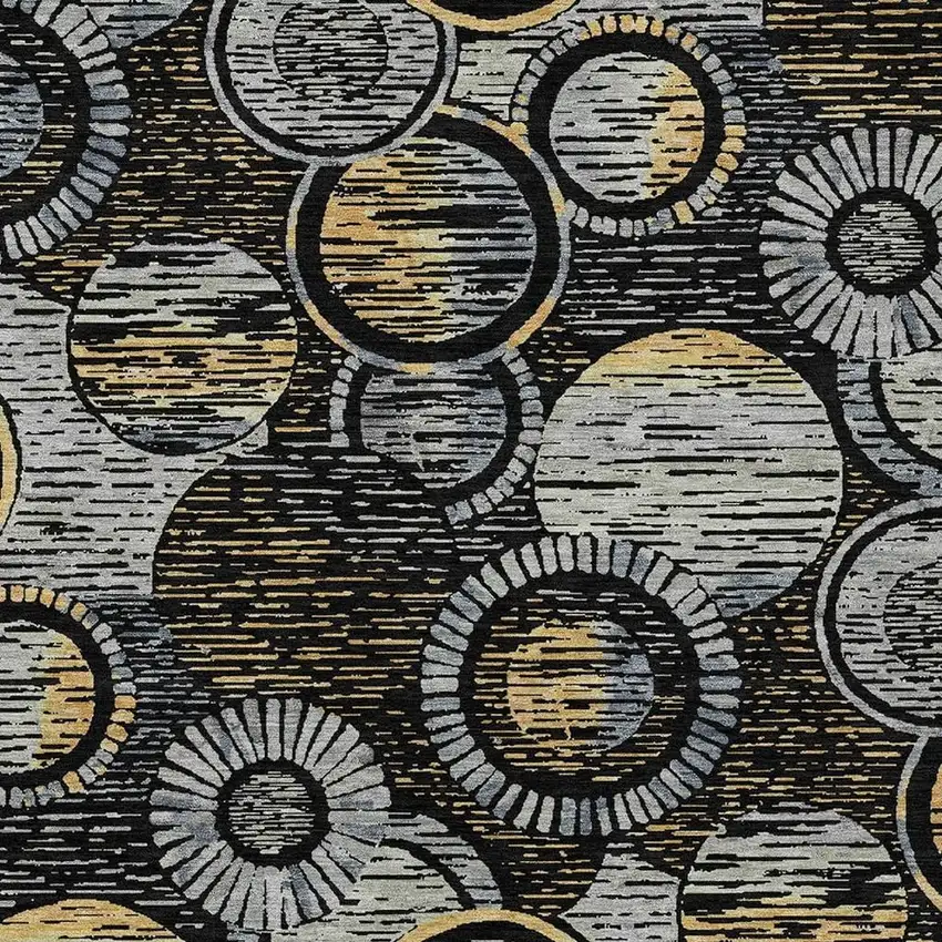 Black And Gold Geometric Washable Indoor Outdoor Area Rug Photo 5