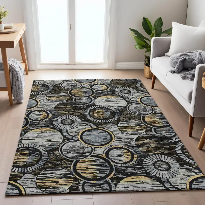 Black And Gold Geometric Washable Indoor Outdoor Area Rug Photo 8