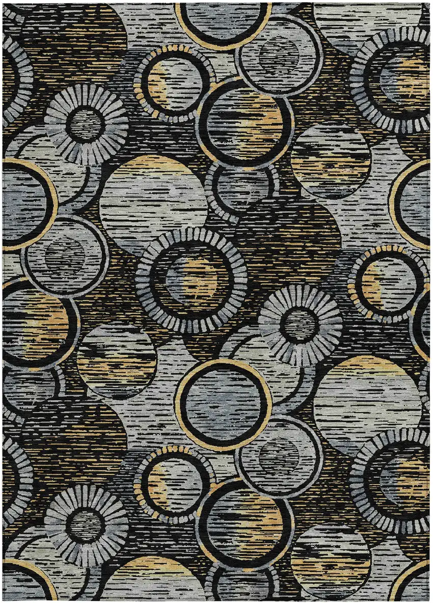 Black And Gold Geometric Washable Indoor Outdoor Area Rug Photo 3