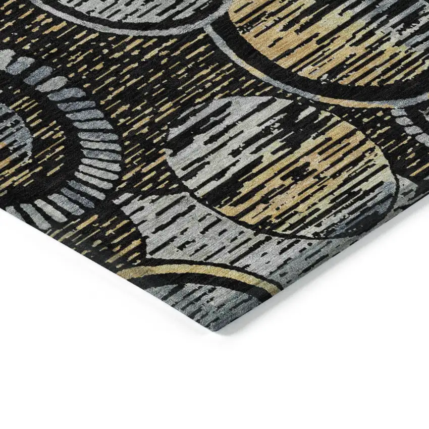 Black And Gold Geometric Washable Indoor Outdoor Area Rug Photo 4