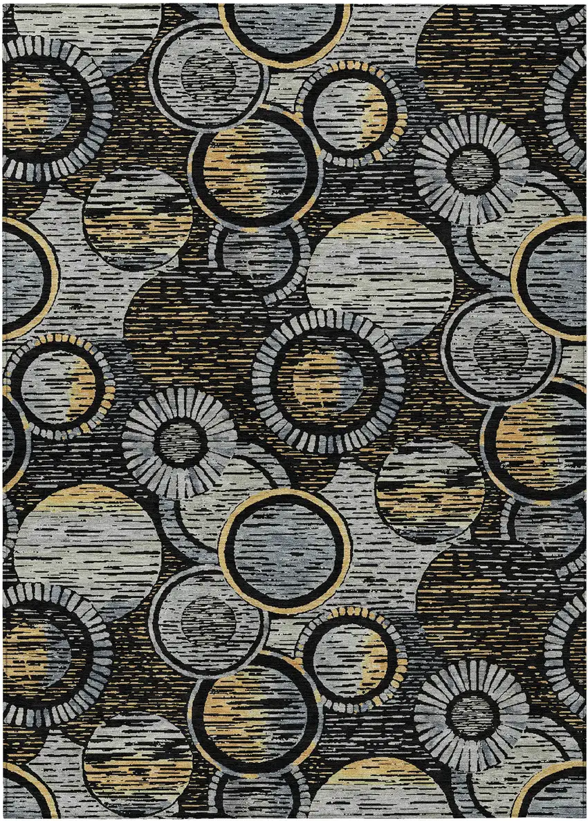 Black And Gold Geometric Washable Indoor Outdoor Area Rug Photo 1