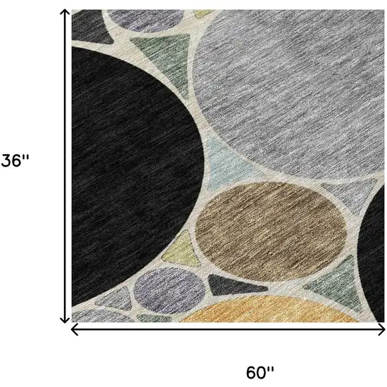 Black And Gold Geometric Washable Indoor Outdoor Area Rug Photo 5
