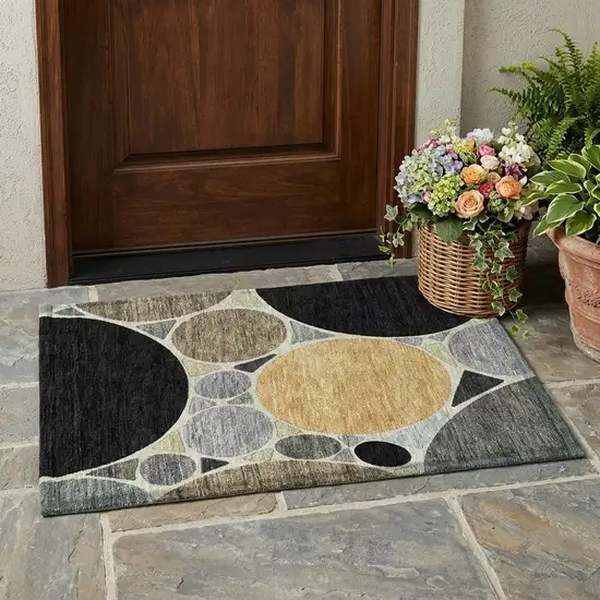 Black And Gold Geometric Washable Indoor Outdoor Area Rug Photo 1