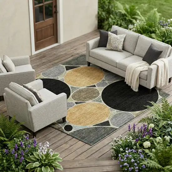 Black And Gold Geometric Washable Indoor Outdoor Area Rug Photo 1