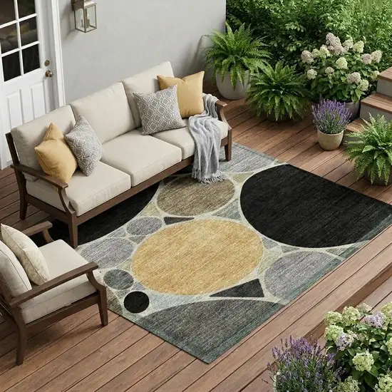 Black And Gold Geometric Washable Indoor Outdoor Area Rug Photo 1