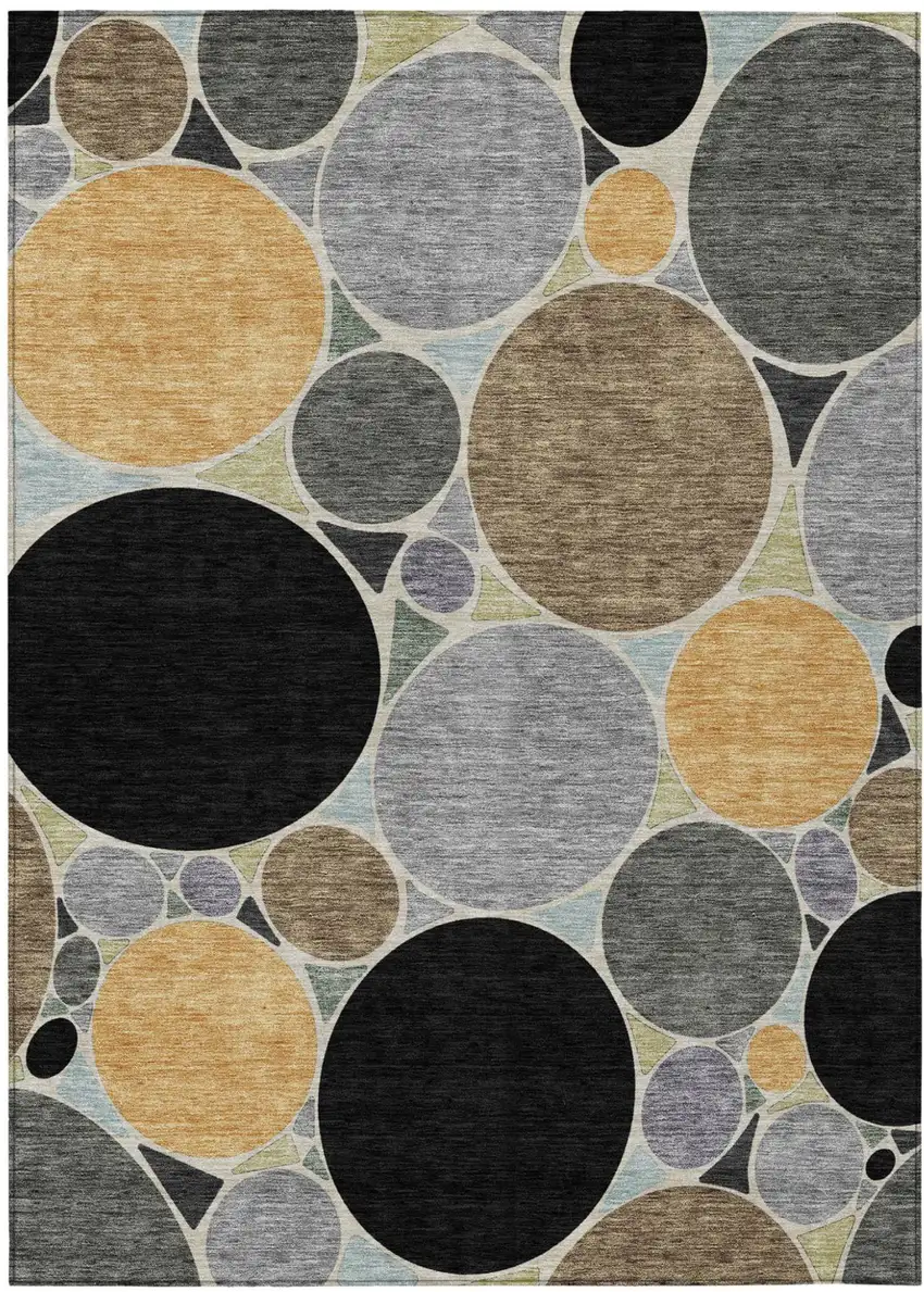 Black And Gold Geometric Washable Indoor Outdoor Area Rug Photo 4