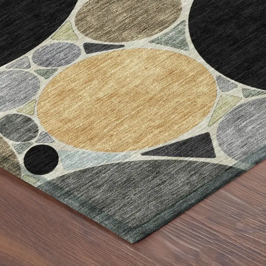 Black And Gold Geometric Washable Indoor Outdoor Area Rug Photo 3
