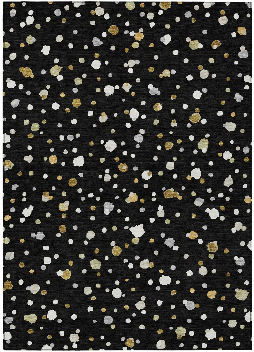 Black And Gold Geometric Washable Indoor Outdoor Area Rug Photo 2