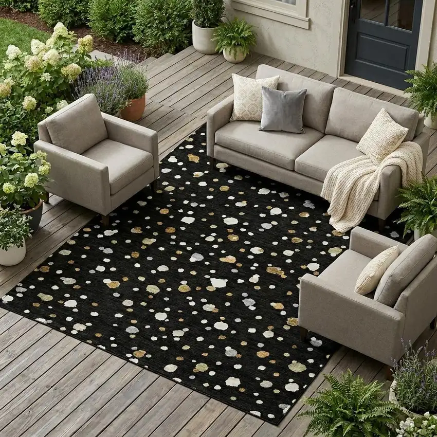 Black And Gold Geometric Washable Indoor Outdoor Area Rug Photo 1