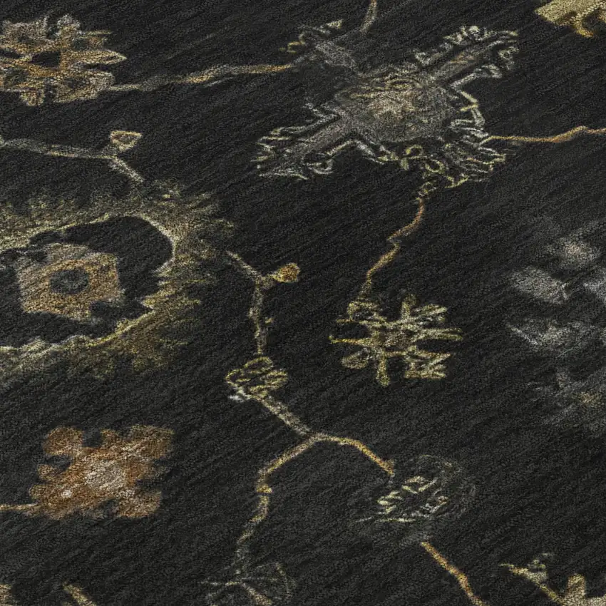 Black And Gold Oriental Washable Area Rug With UV Protection Photo 8