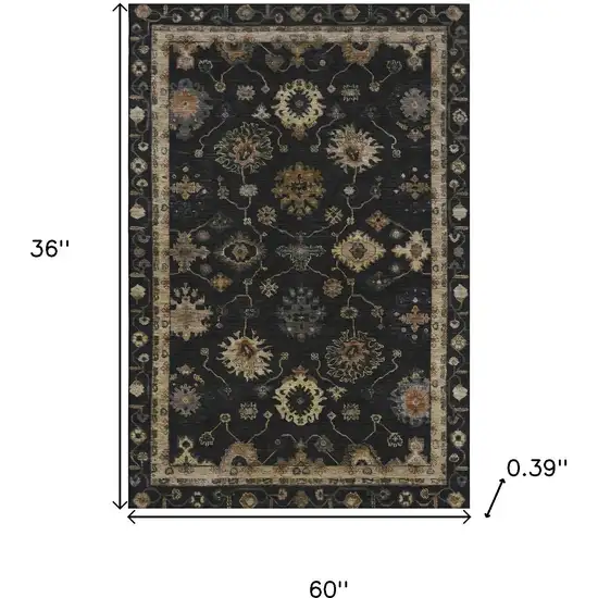 Black And Gold Oriental Washable Area Rug With UV Protection Photo 9