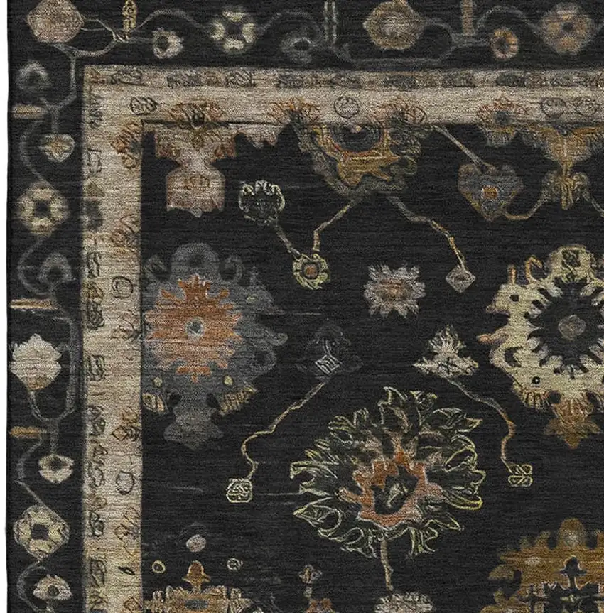 Black And Gold Oriental Washable Area Rug With UV Protection Photo 4