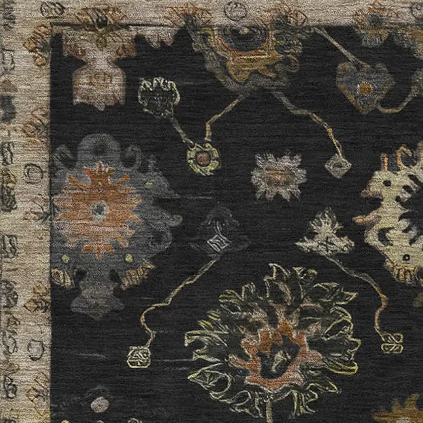 Black And Gold Oriental Washable Area Rug With UV Protection Photo 3