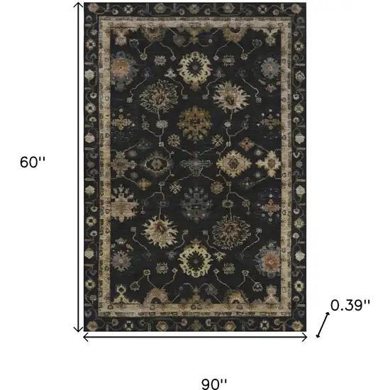 Black And Gold Oriental Washable Area Rug With UV Protection Photo 9