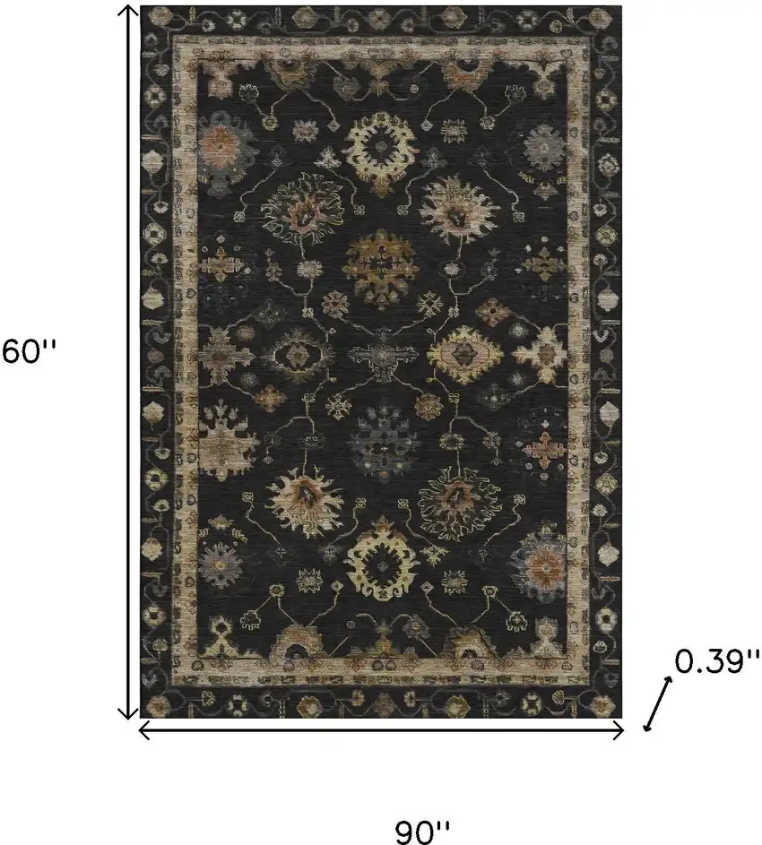 Black And Gold Oriental Washable Area Rug With UV Protection Photo 9