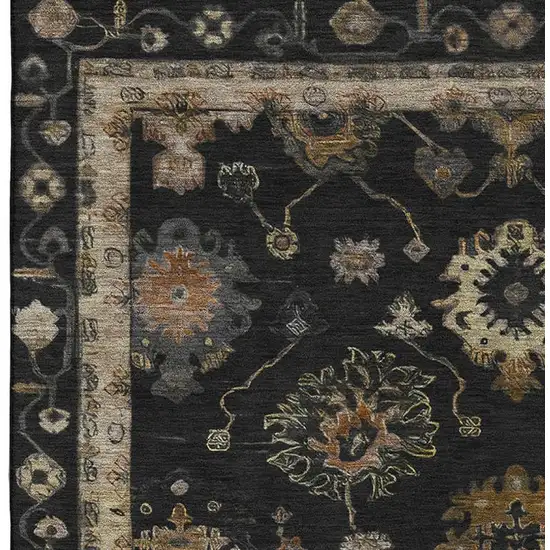Black And Gold Oriental Washable Area Rug With UV Protection Photo 3