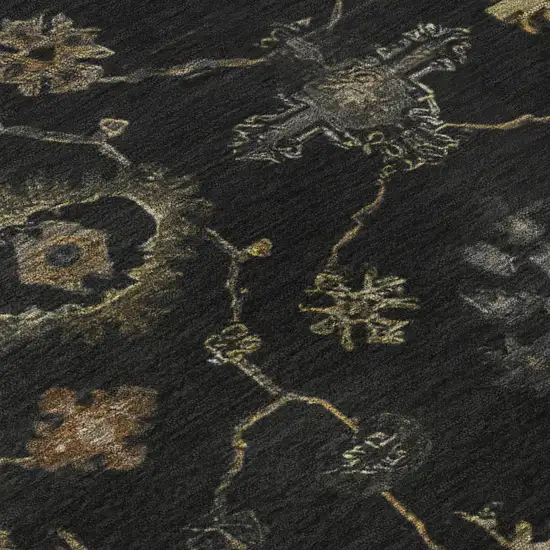 Black And Gold Oriental Washable Area Rug With UV Protection Photo 8
