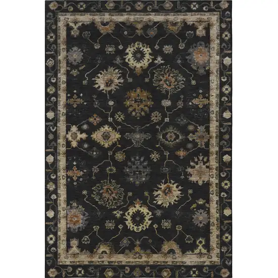 Black And Gold Oriental Washable Area Rug With UV Protection Photo 4