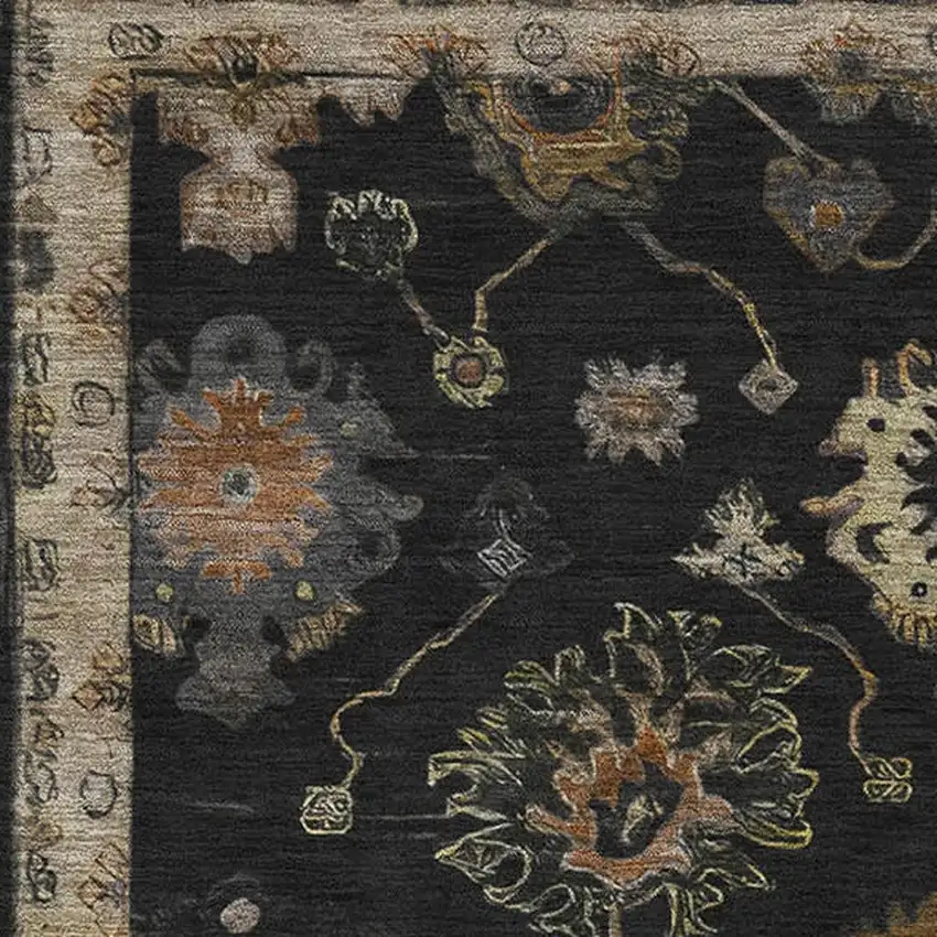 Black And Gold Oriental Washable Area Rug With UV Protection Photo 3