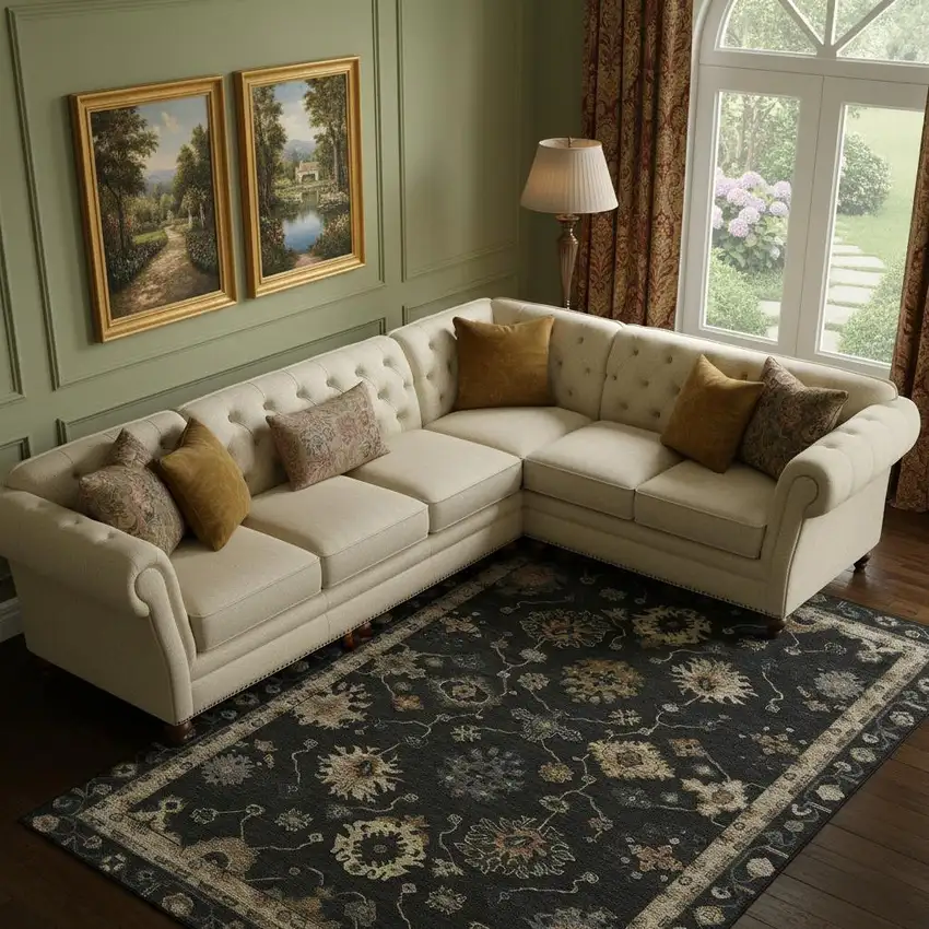 Black And Gold Oriental Washable Area Rug With UV Protection Photo 2