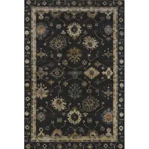 Photo of Black And Gold Oriental Washable Area Rug With UV Protection