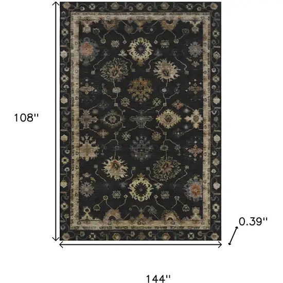 Black And Gold Oriental Washable Area Rug With UV Protection Photo 9