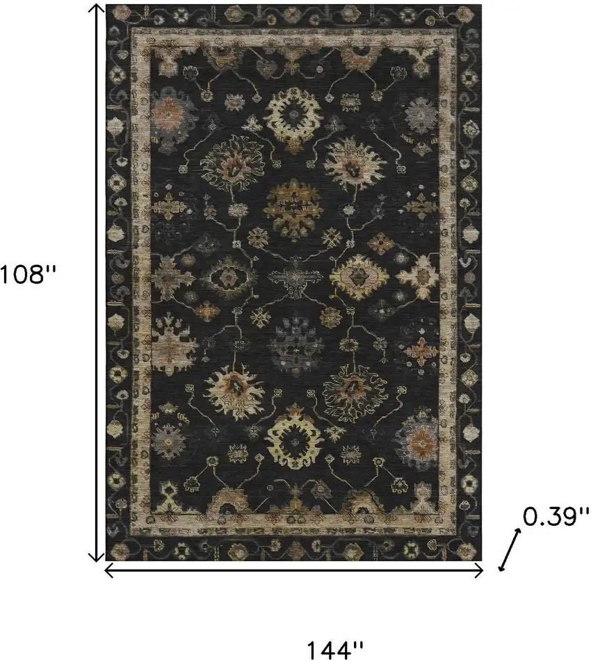 Black And Gold Oriental Washable Area Rug With UV Protection Photo 9