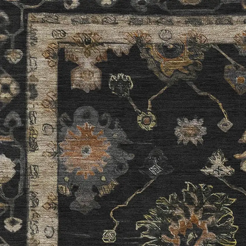 Black And Gold Oriental Washable Area Rug With UV Protection Photo 3