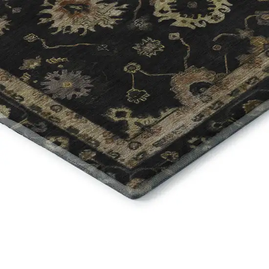Black And Gold Oriental Washable Area Rug With UV Protection Photo 7
