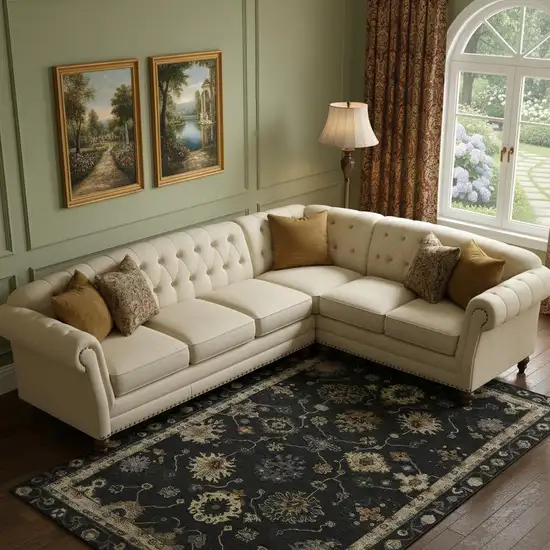 Black And Gold Oriental Washable Area Rug With UV Protection Photo 2