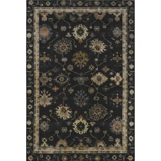 Black And Gold Oriental Washable Area Rug With UV Protection Photo 1
