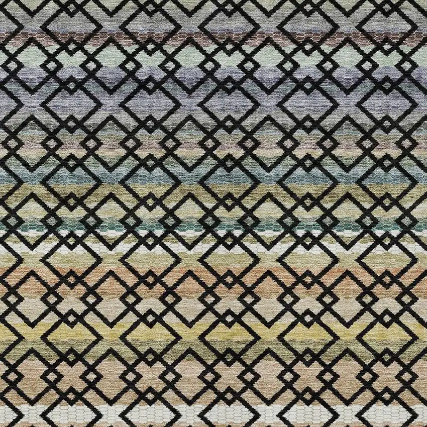 Black And Gold Striped Washable Indoor Outdoor Area Rug Photo 3