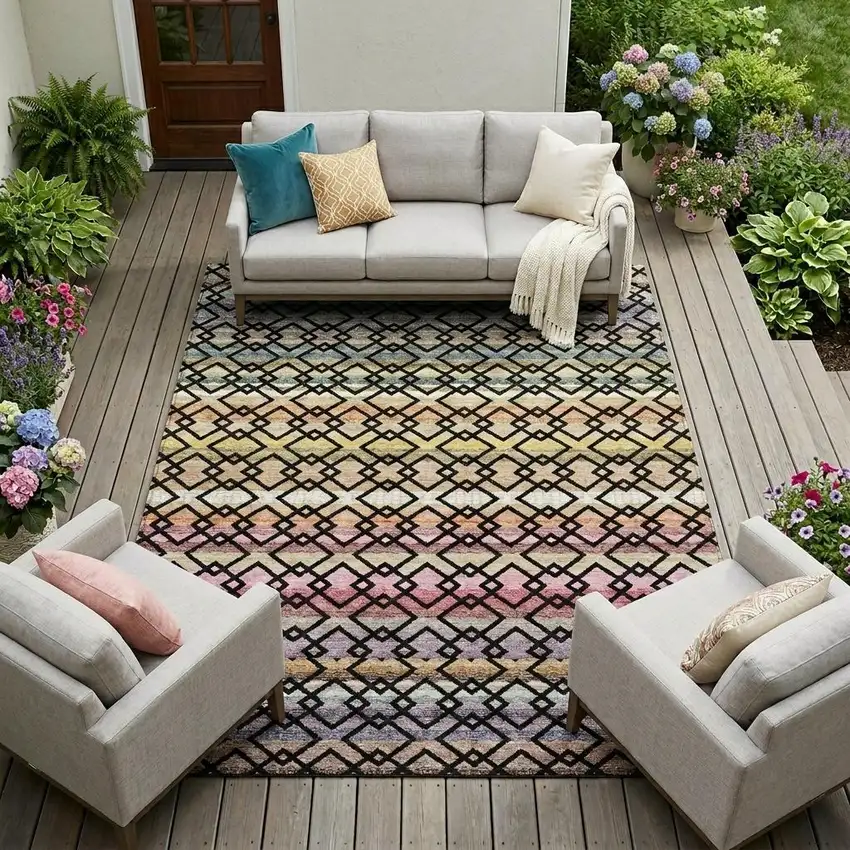 Black And Gold Striped Washable Indoor Outdoor Area Rug Photo 1