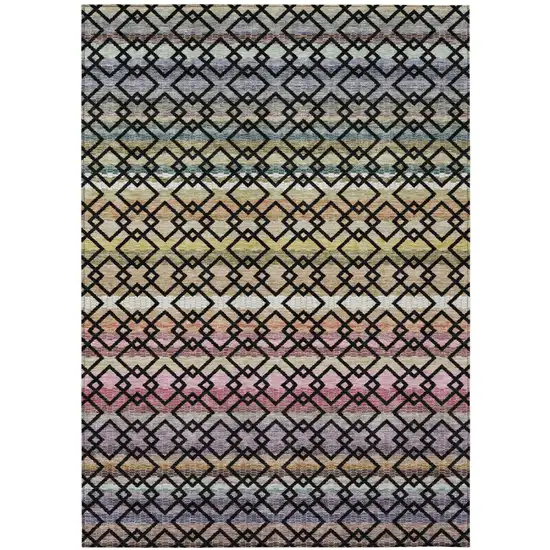 Black And Gold Striped Washable Indoor Outdoor Area Rug Photo 2