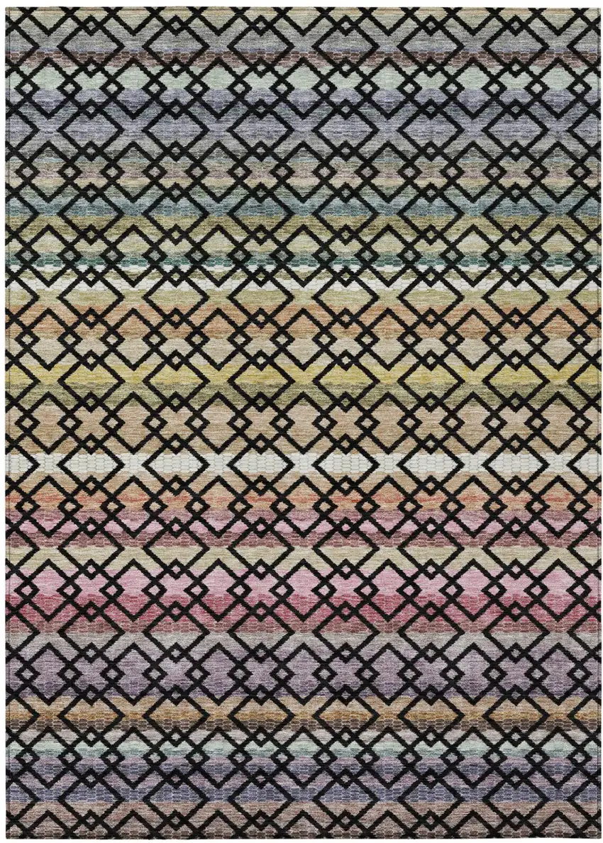 Black And Gold Striped Washable Indoor Outdoor Area Rug Photo 2