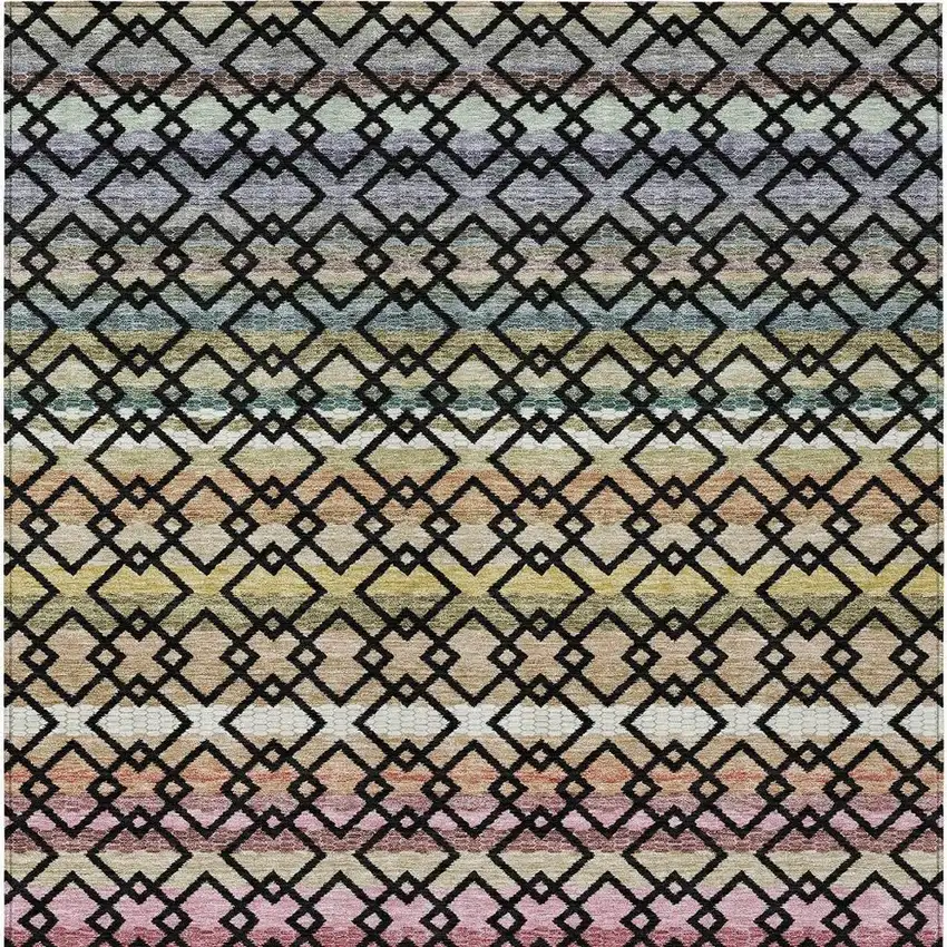 Black And Gold Striped Washable Indoor Outdoor Area Rug Photo 4