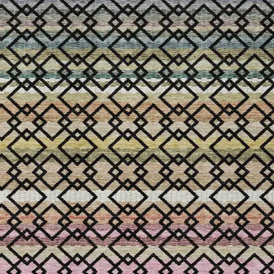 Black And Gold Striped Washable Indoor Outdoor Area Rug Photo 3
