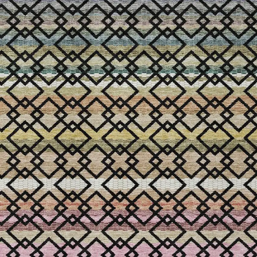 Black And Gold Striped Washable Indoor Outdoor Area Rug Photo 3