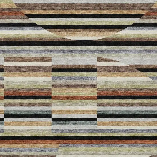 Black And Gold Striped Washable Indoor Outdoor Area Rug Photo 2