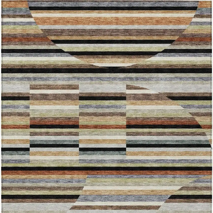 Black And Gold Striped Washable Indoor Outdoor Area Rug Photo 3