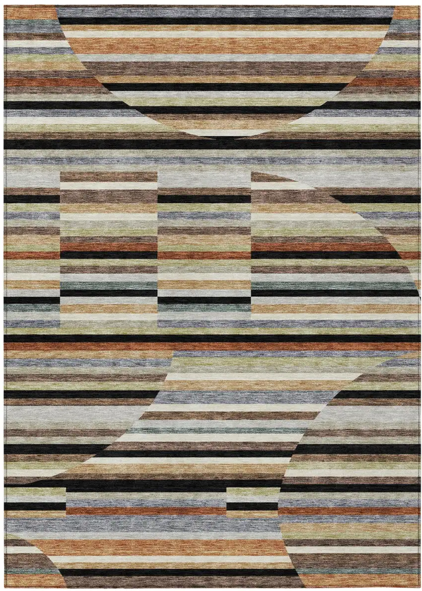 Black And Gold Striped Washable Indoor Outdoor Area Rug Photo 1