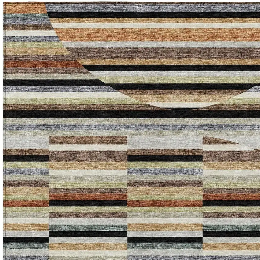 Black And Gold Striped Washable Indoor Outdoor Area Rug Photo 2