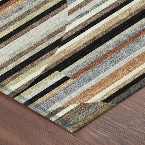 Black And Gold Striped Washable Indoor Outdoor Area Rug Photo 4