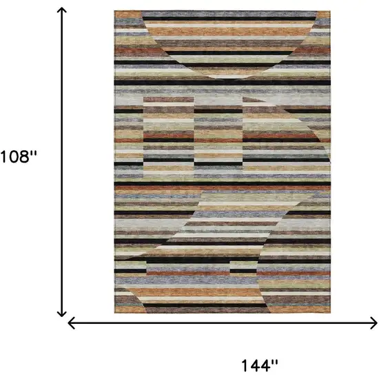 Black And Gold Striped Washable Indoor Outdoor Area Rug Photo 6