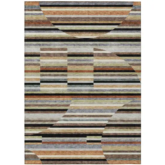 Black And Gold Striped Washable Indoor Outdoor Area Rug Photo 1