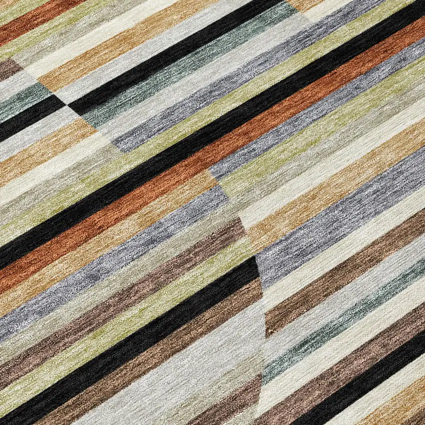 Black And Gold Striped Washable Indoor Outdoor Area Rug Photo 5